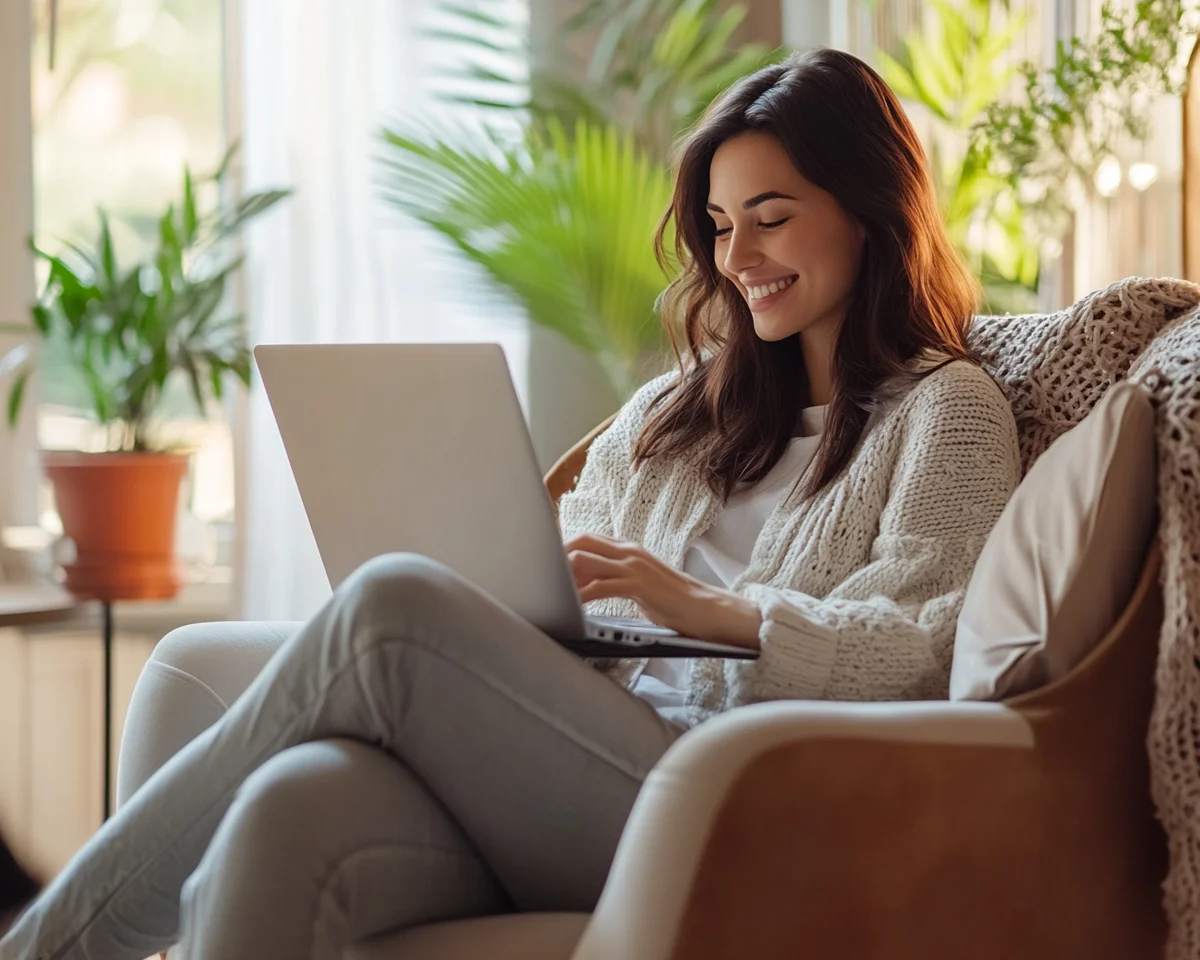 Woman relaxing at home after getting approved for a personal loan